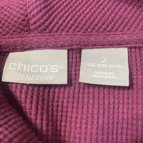CHICO'S‎ ZENERGY Women's 2 US L Magenta Thermal Knit Cowl Neck Top Long Sleeves - Picture 5 of 6